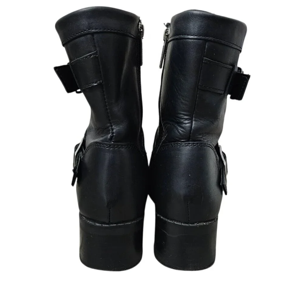 Harley Davidson Shelby Leather Buckle Zip Black Ankle Motorcycle Boots #83542
